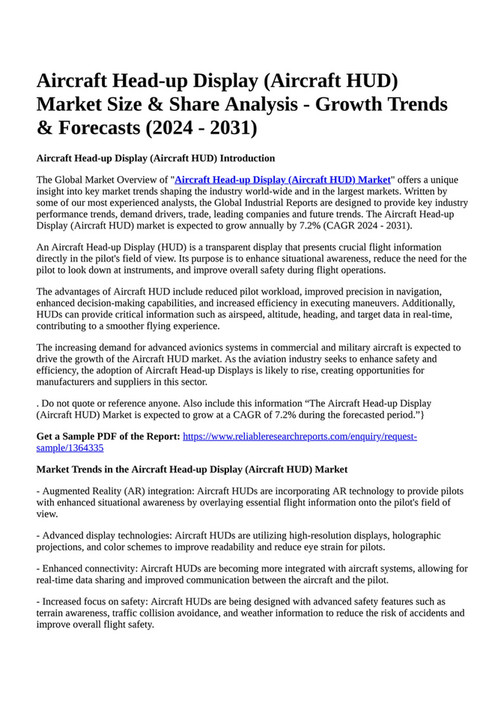 Reportprime - Aircraft Head-up Display (Aircraft HUD) Market Size ...