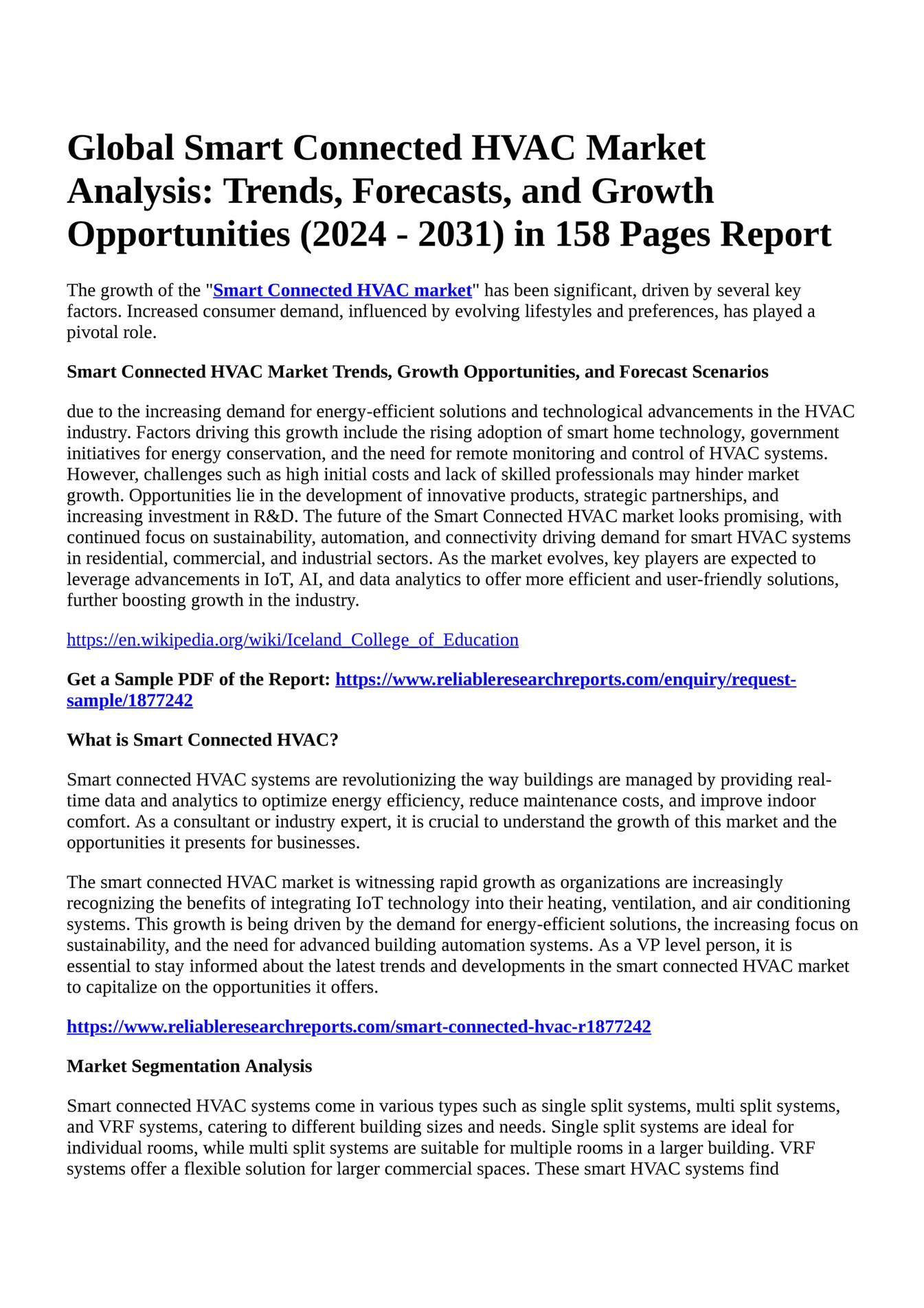 Reportprime Global Smart Connected HVAC Market Analysis Trends