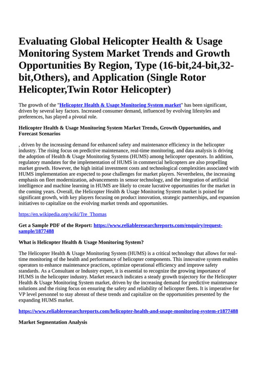 Reportprime Evaluating Global Helicopter Health & Usage Monitoring