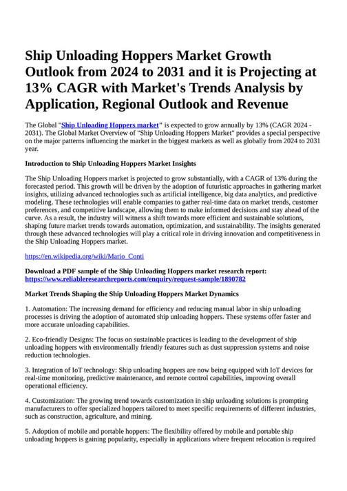 Reportprime Ship Unloading Hoppers Market Growth Outlook from 2024 to