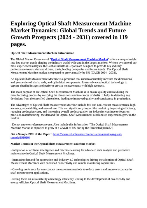 Reportprime Exploring Optical Shaft Measurement Machine Market