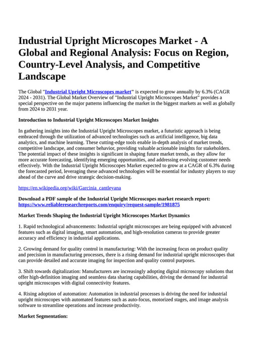 Reportprime Industrial Upright Microscopes Market A Global and