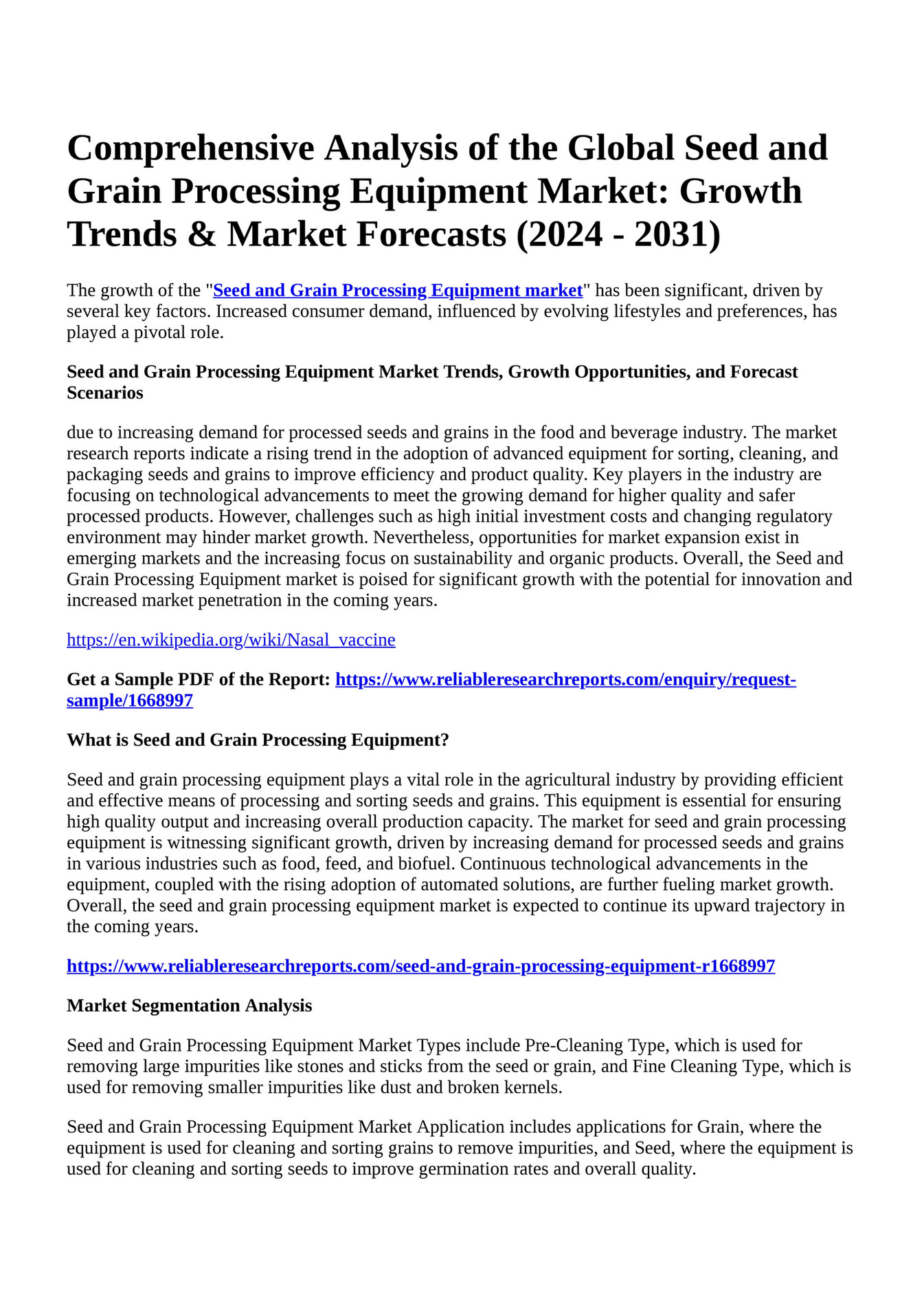 Reportprime - Comprehensive Analysis Of The Global Seed And Grain ...