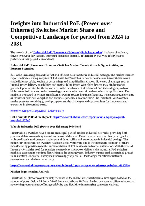 Reportprime Insights into Industrial PoE (Power over