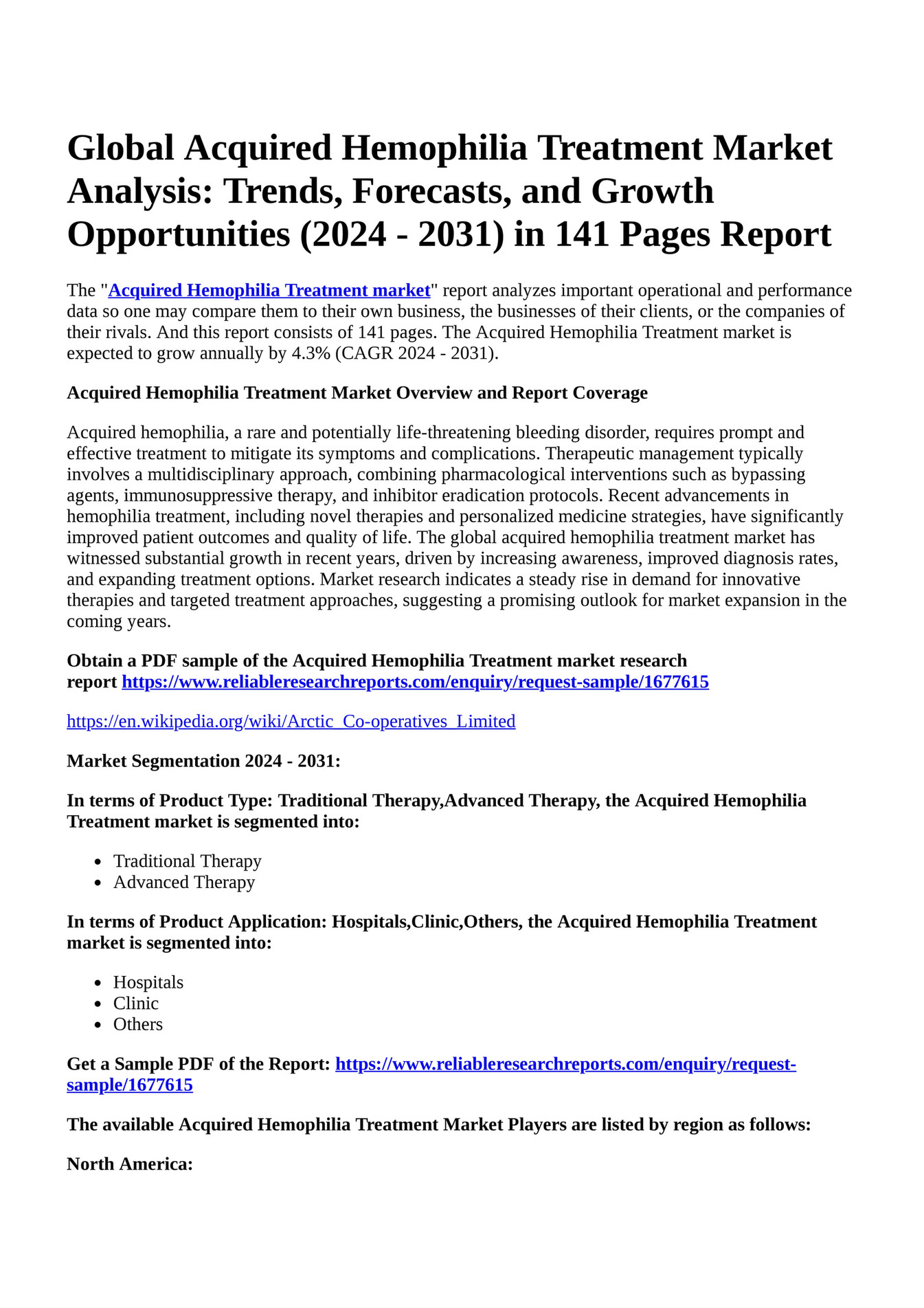 Reportprime - Global Acquired Hemophilia Treatment Market Analysis ...