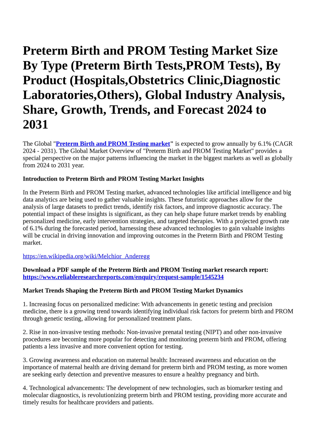Reportprime Preterm Birth and PROM Testing Market Size By Type