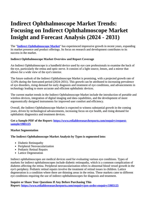 Reportprime Indirect Ophthalmoscope Market Trends Focusing on
