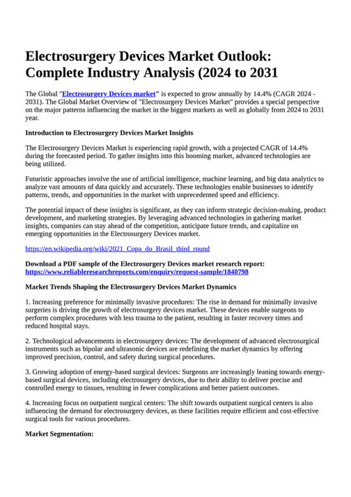 Reportprime Electrosurgery Devices Market Outlook Complete Industry