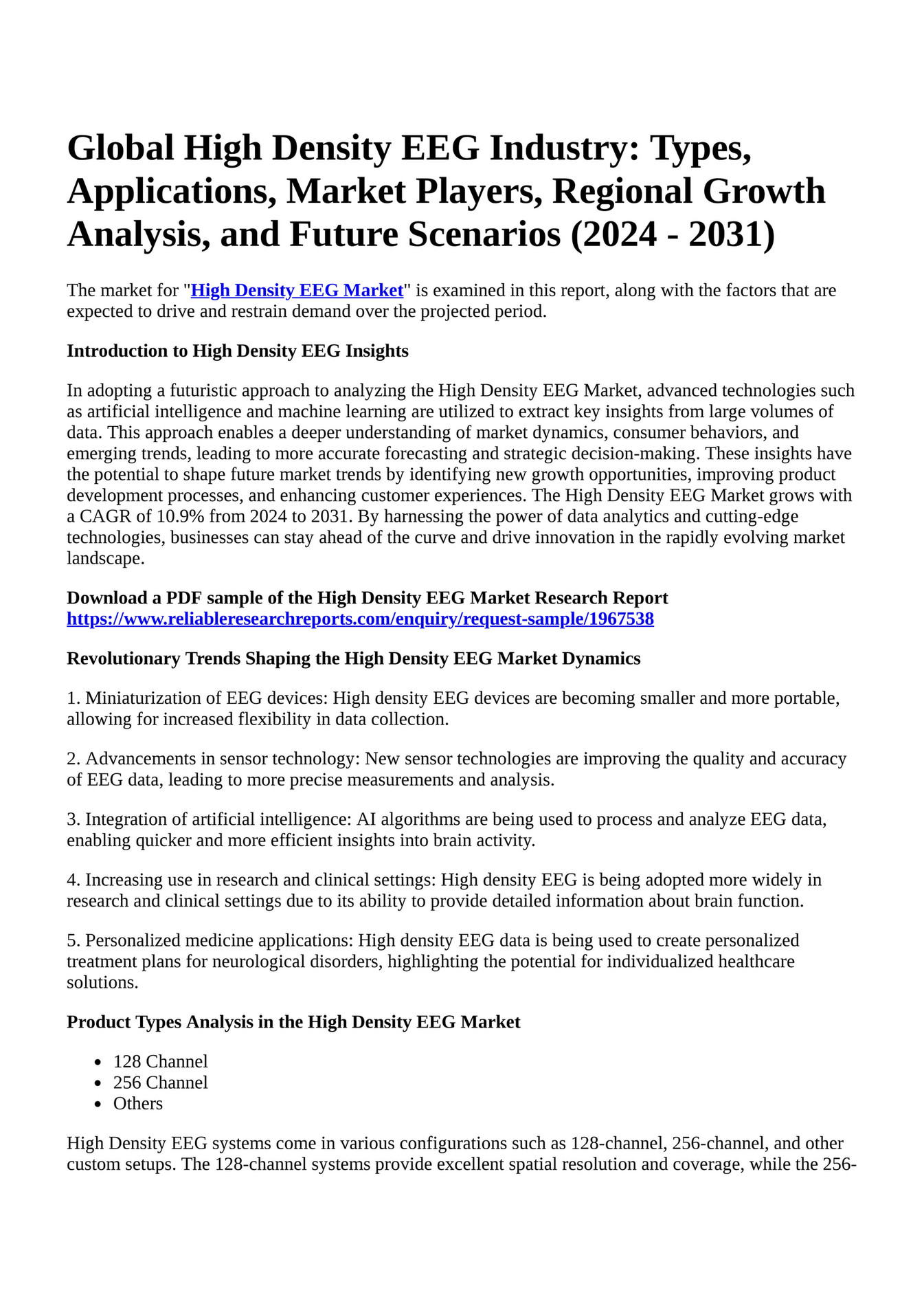 Reportprime - Global High Density EEG Industry: Types, Applications ...