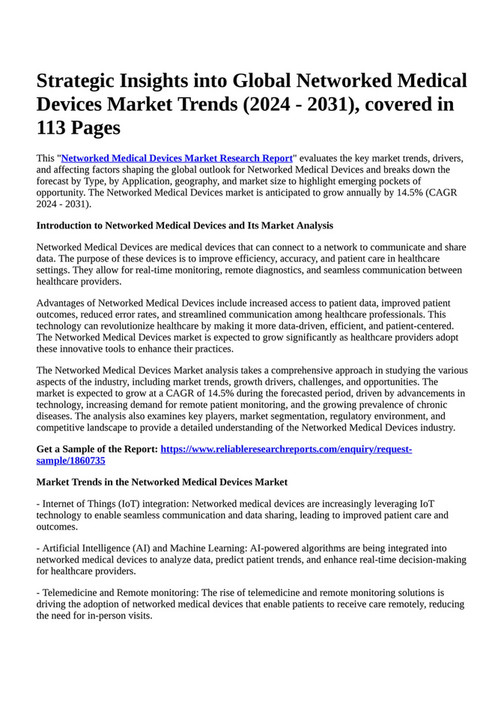 Reportprime Strategic Insights into Global Networked Medical Devices