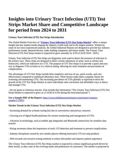 Reportprime Insights Into Urinary Tract Infection Uti Test Strips