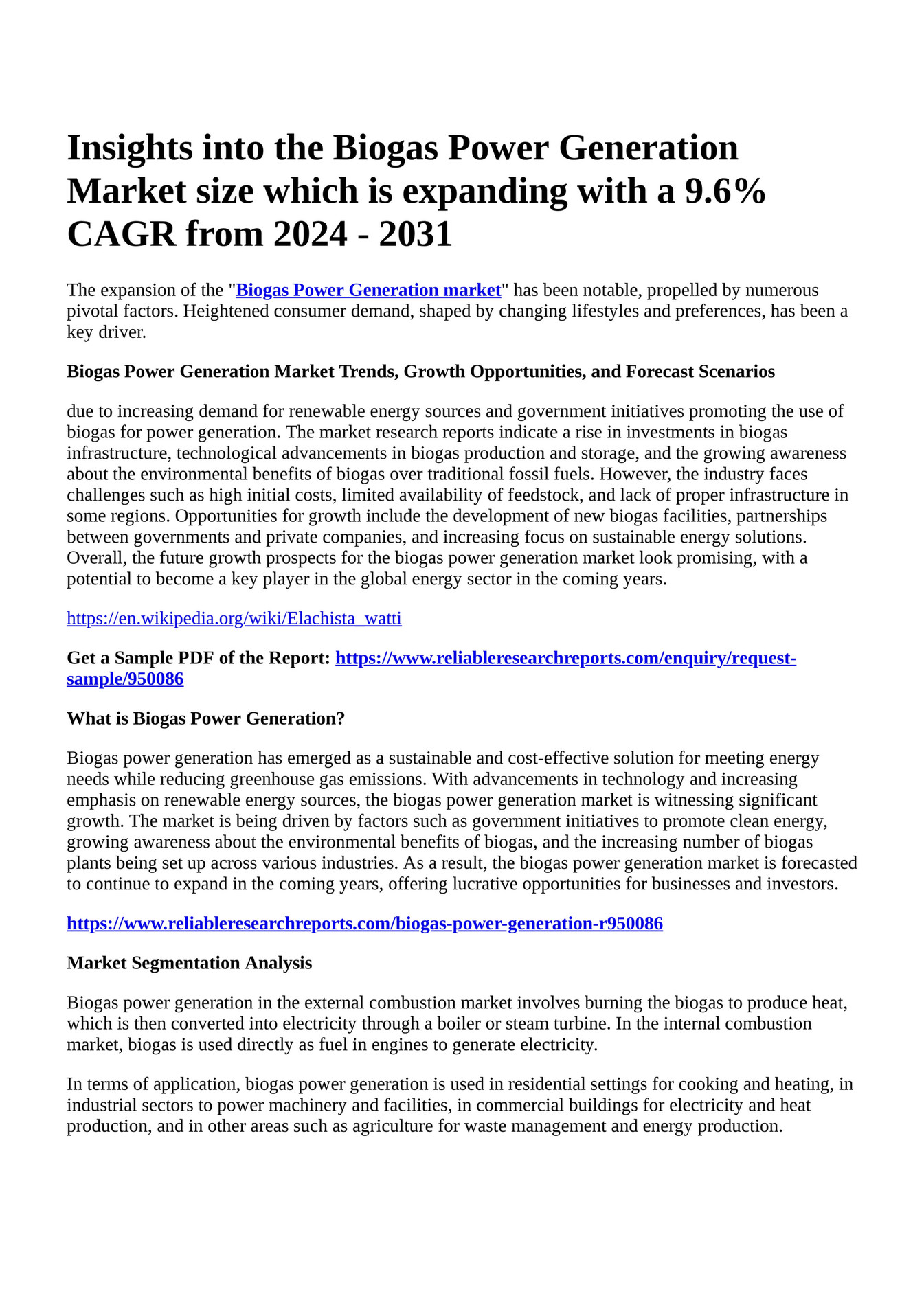Reportprime Insights Into The Biogas Power Generation Market Size Reportprime Insights Into The Biogas Power Generation Market Size