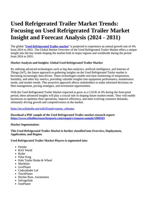 Reportprime Used Refrigerated Trailer Market Trends Focusing on Used