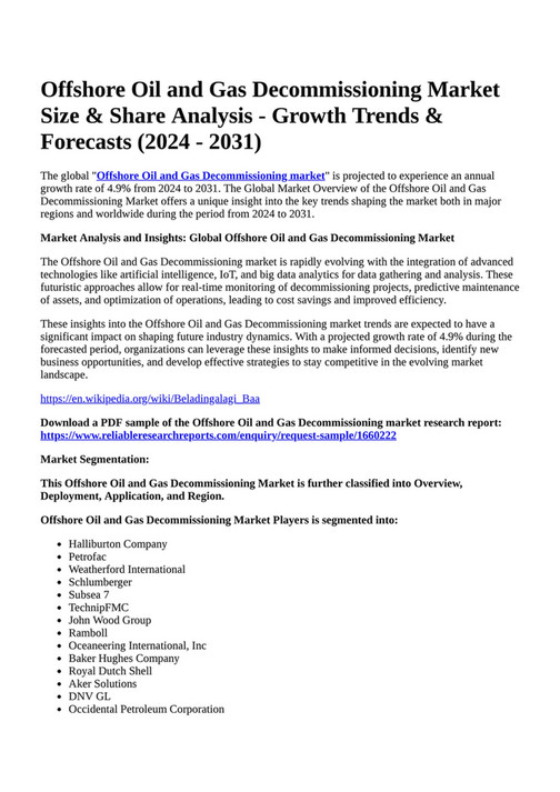 Reportprime - Offshore Oil And Gas Decommissioning Market Size & Share ...