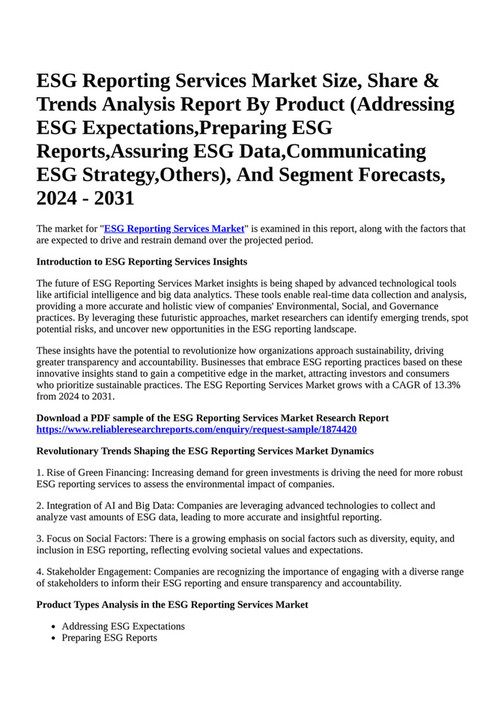 Reportprime - ESG Reporting Services Market Size, Share & Trends ...