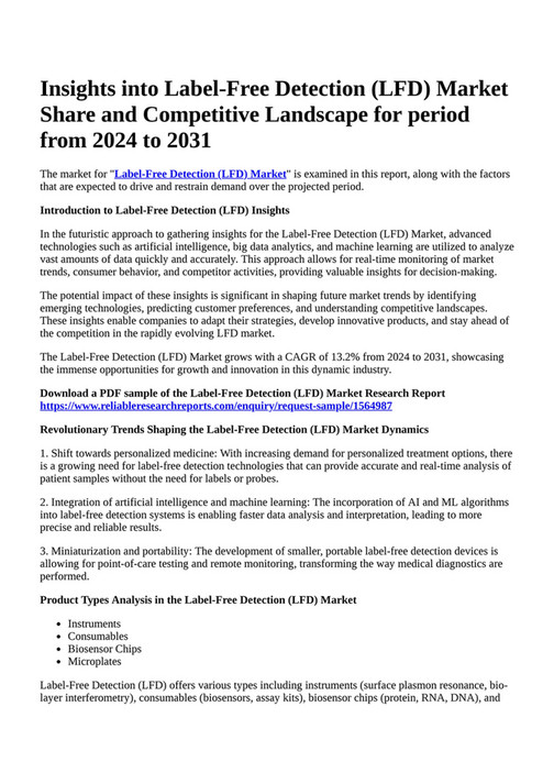 Reportprime Insights into LabelFree Detection (LFD) Market Share and