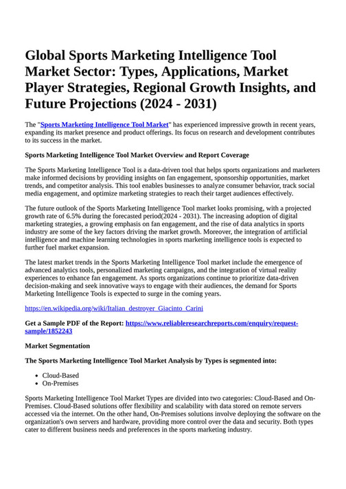 Reportprime Global Sports Marketing Intelligence Tool Market Sector