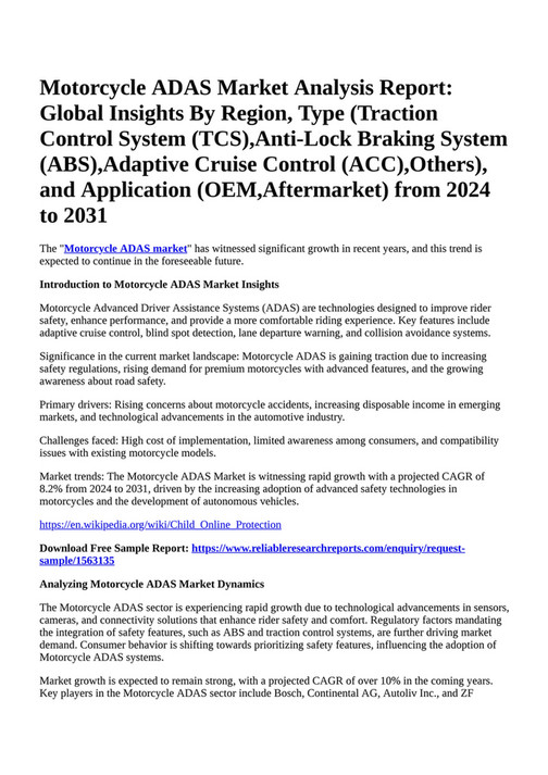 Reportprime Motorcycle Adas Market Analysis Report Global Insights By Region Type Traction
