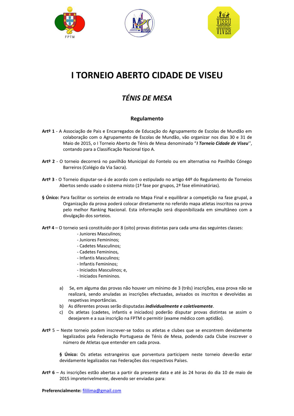 Um exemplo de um regulamento de um torneio.