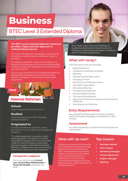 Blackburn College Blackburn Sixth Form Prospectus 2023 Entry Page