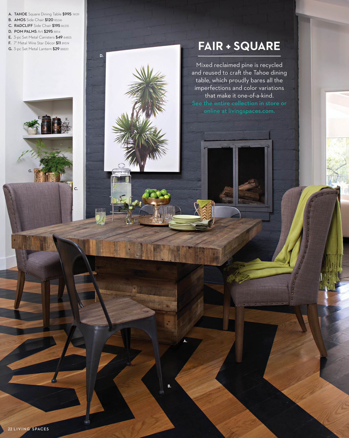 Living Spaces Product Catalog Summer 2016 Tahoe II 58 Inch Square Dining Table