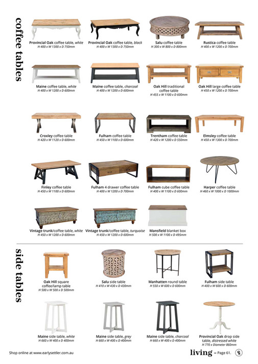Early Settler Range Catalogue Page 60 61 Created Coffee Tables Provincial Oak Table White Black H 400