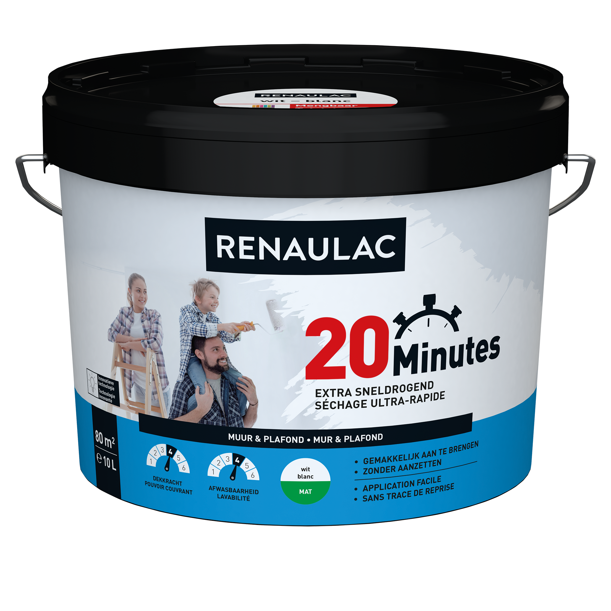 Peinture murale Renaulac 20 Minutes blanc mat 10L