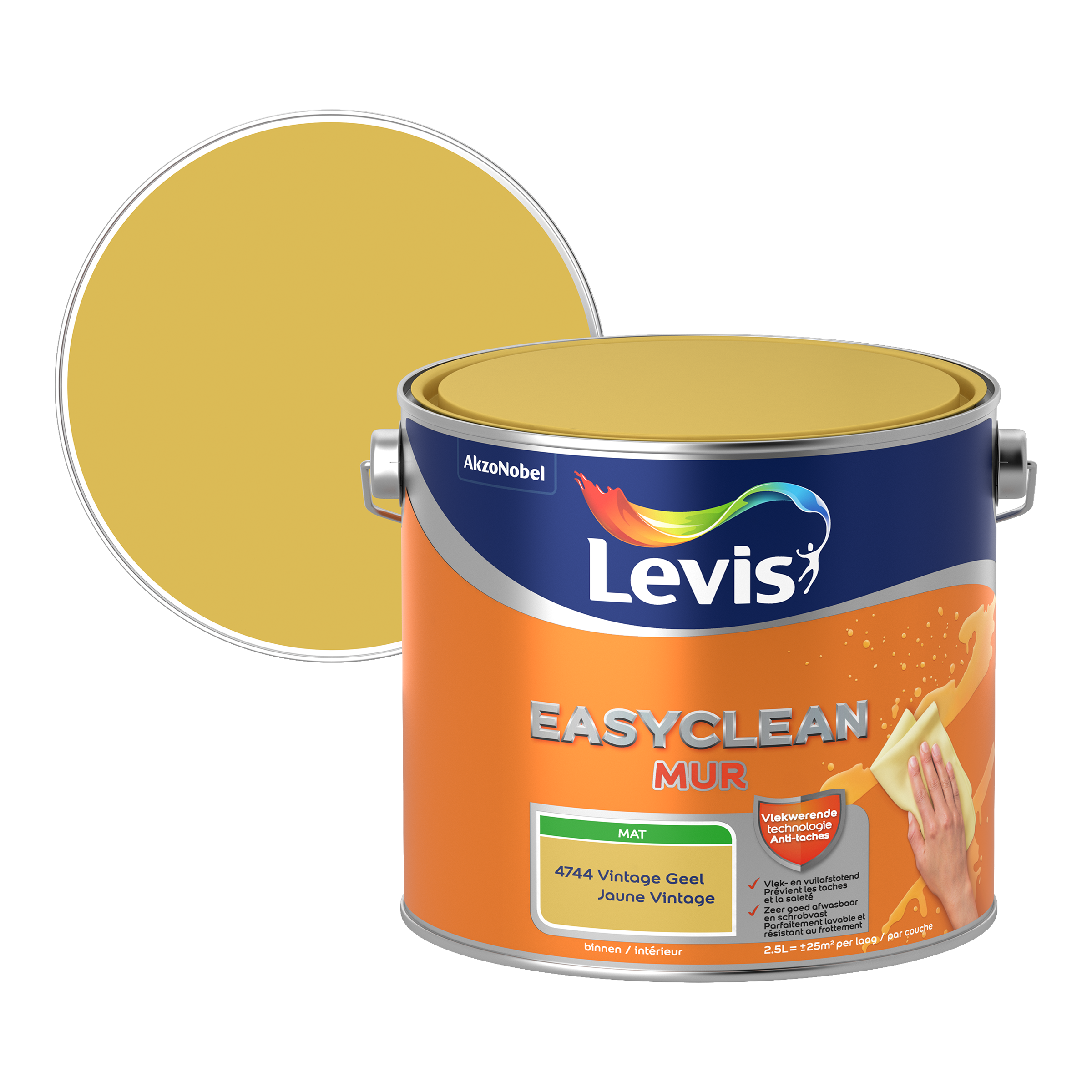Peinture mur et plafond Levis Easyclean mur jaune vintage mat 2,5L