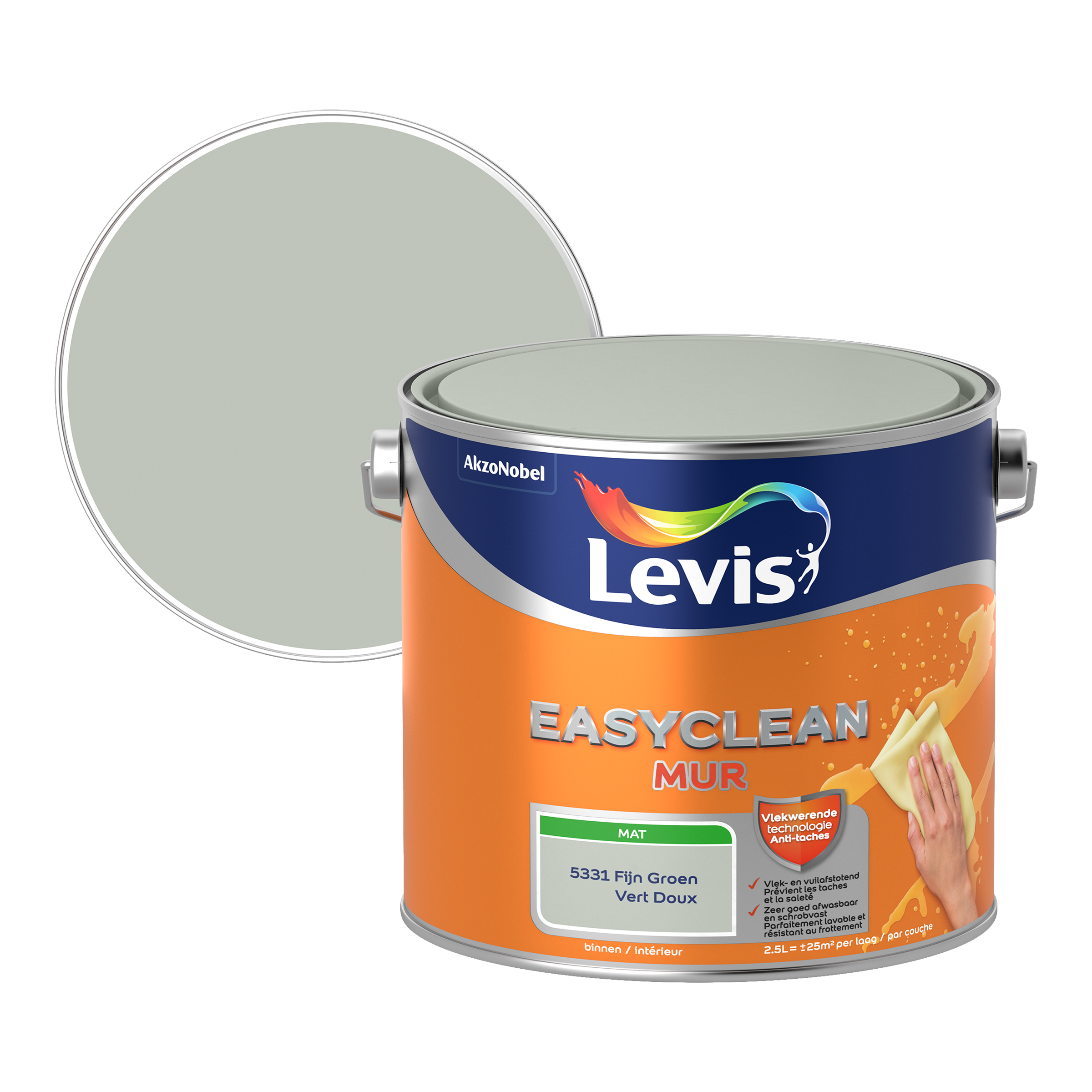 Peinture mur et plafond Easyclean mur vert doux mat 2,5L