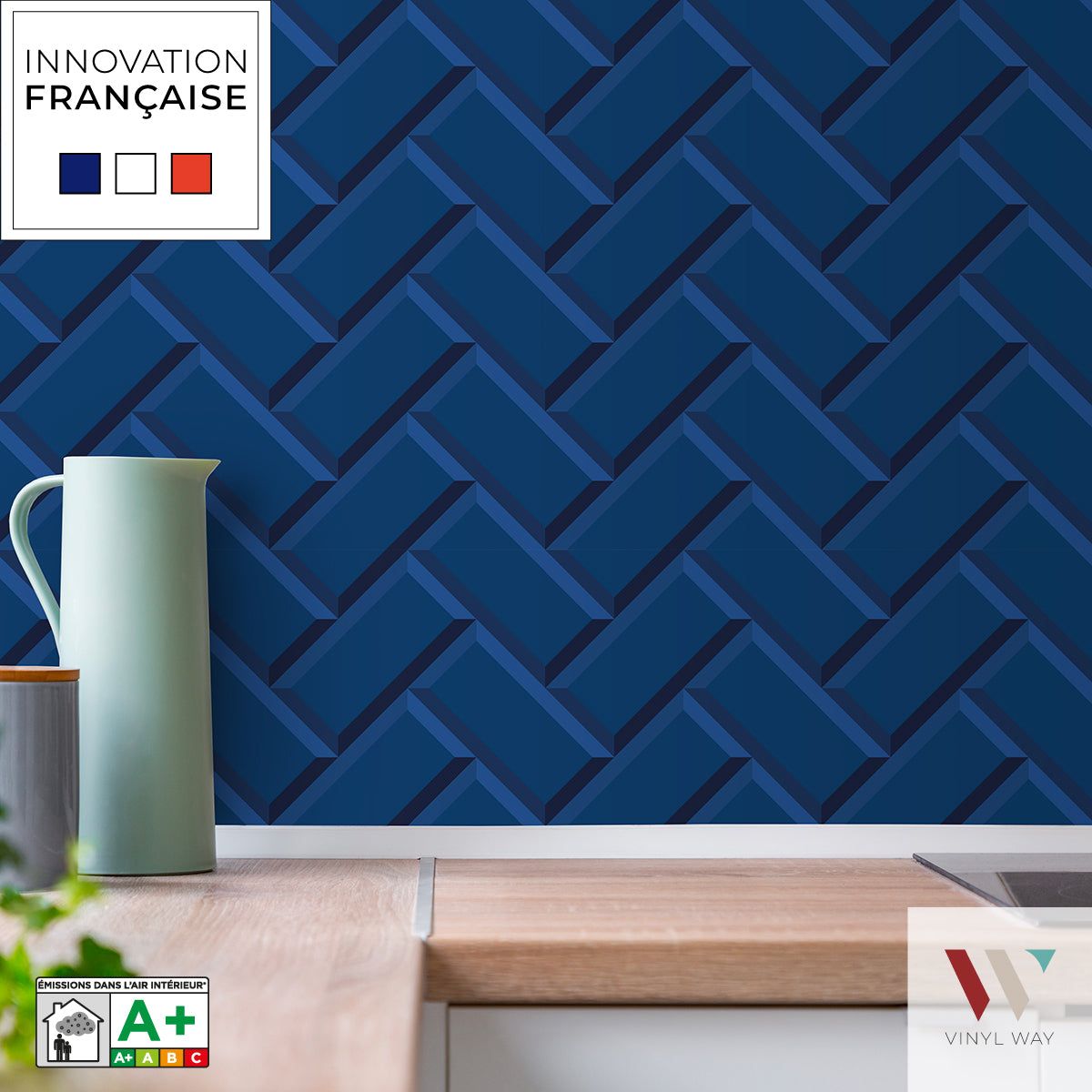 8 carreaux adhésifs 20x20cm Joyce / Carreaux de métro / bleu - Vinyl Way