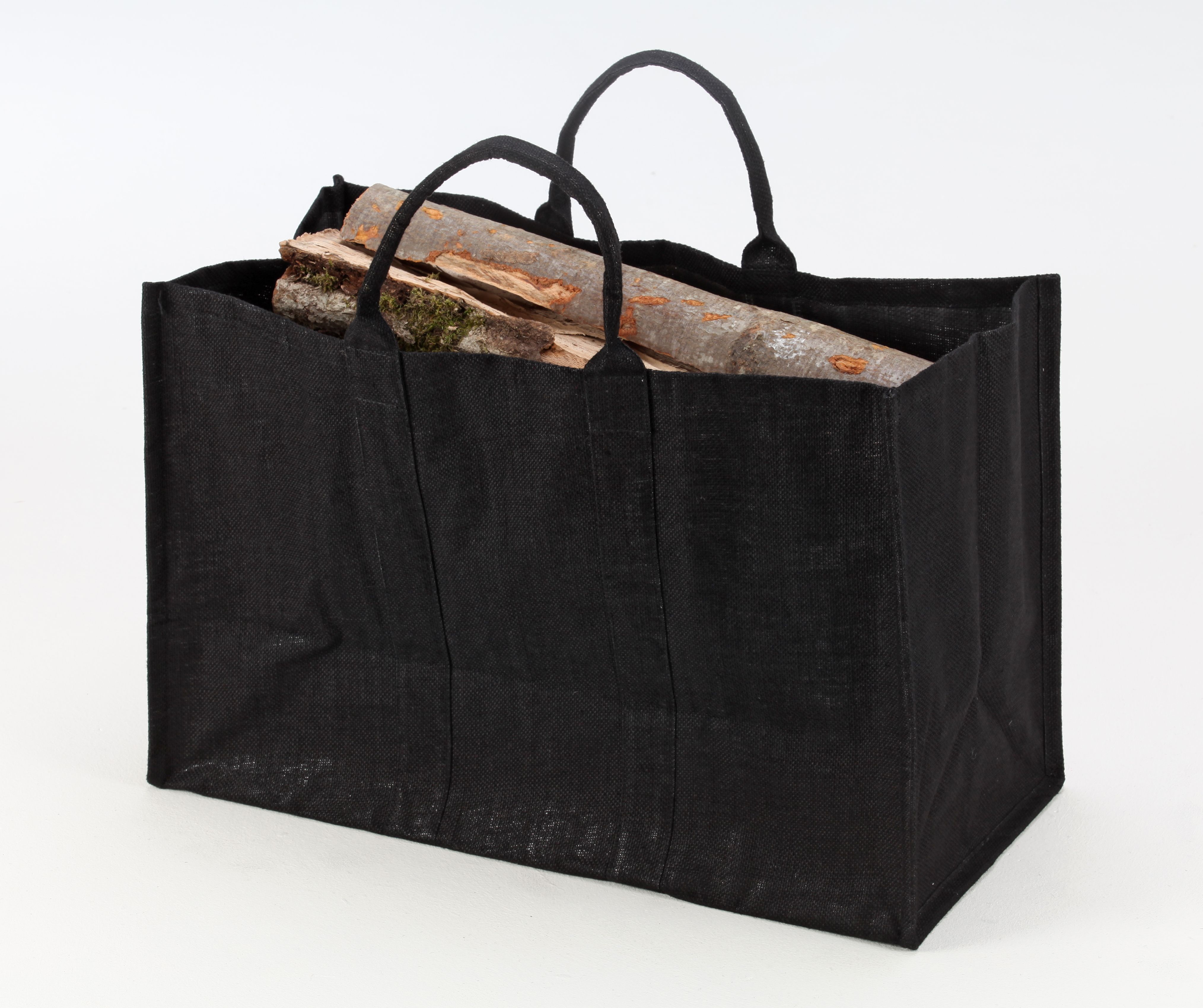 Sac à bûches Naturo en toile de jute enduite noire