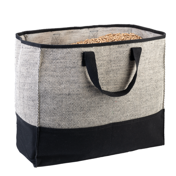 Sac à bûches ou granulés Tweedy en coton noir et gris