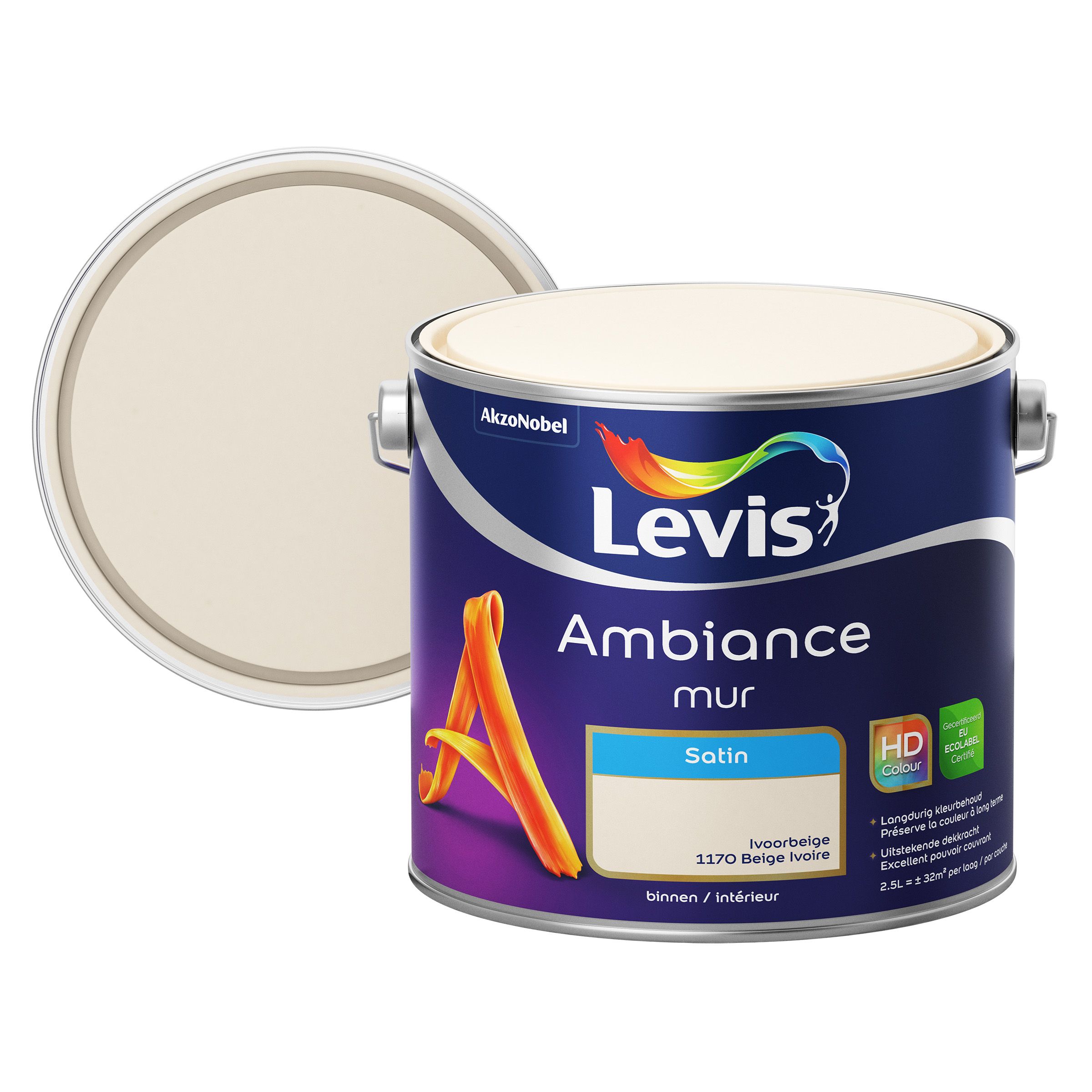 Peinture murale Levis Ambiance Mur beige ivoire satin 2,5L