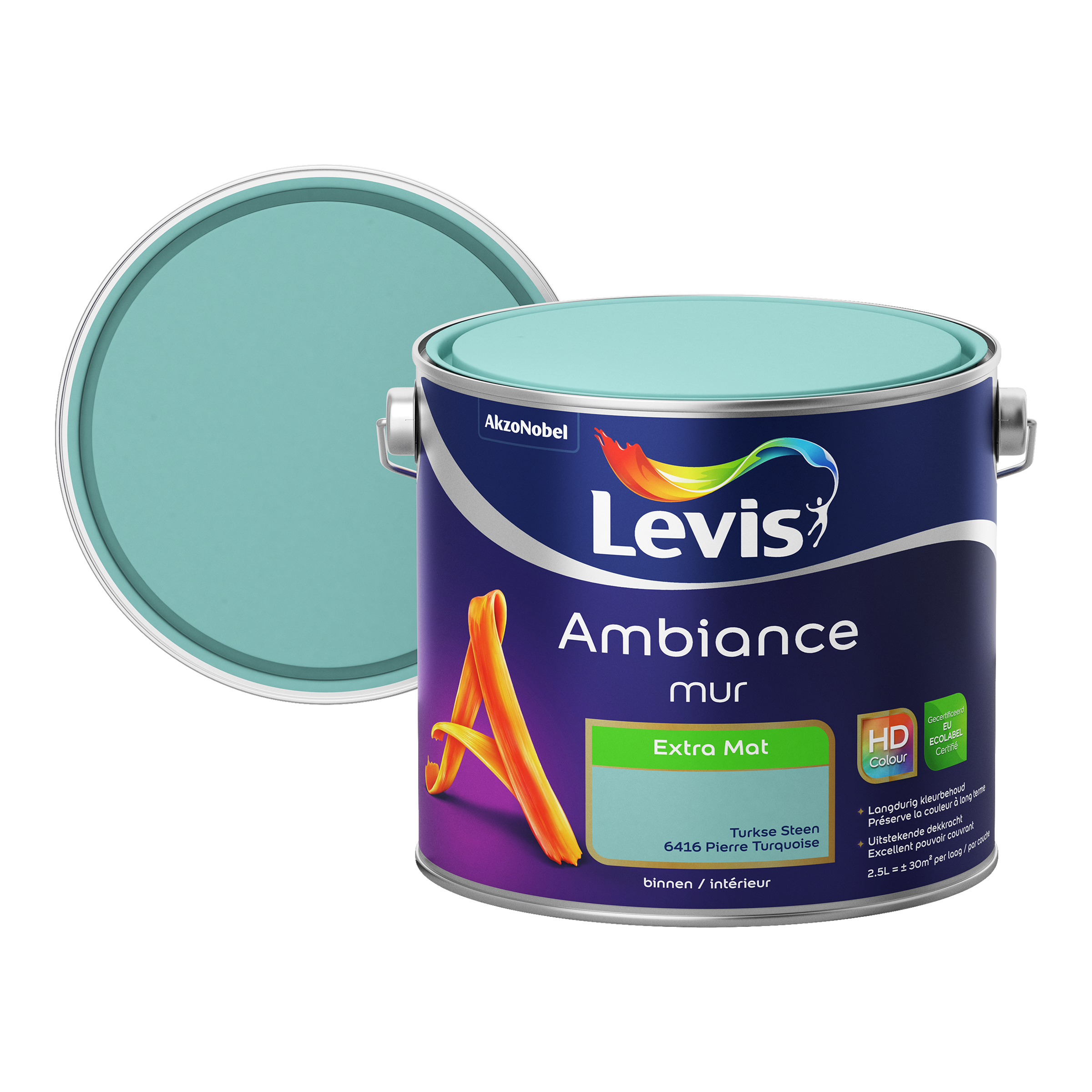 Peinture murale Levis Ambiance Mur pierre turquoise extra mat 2,5L