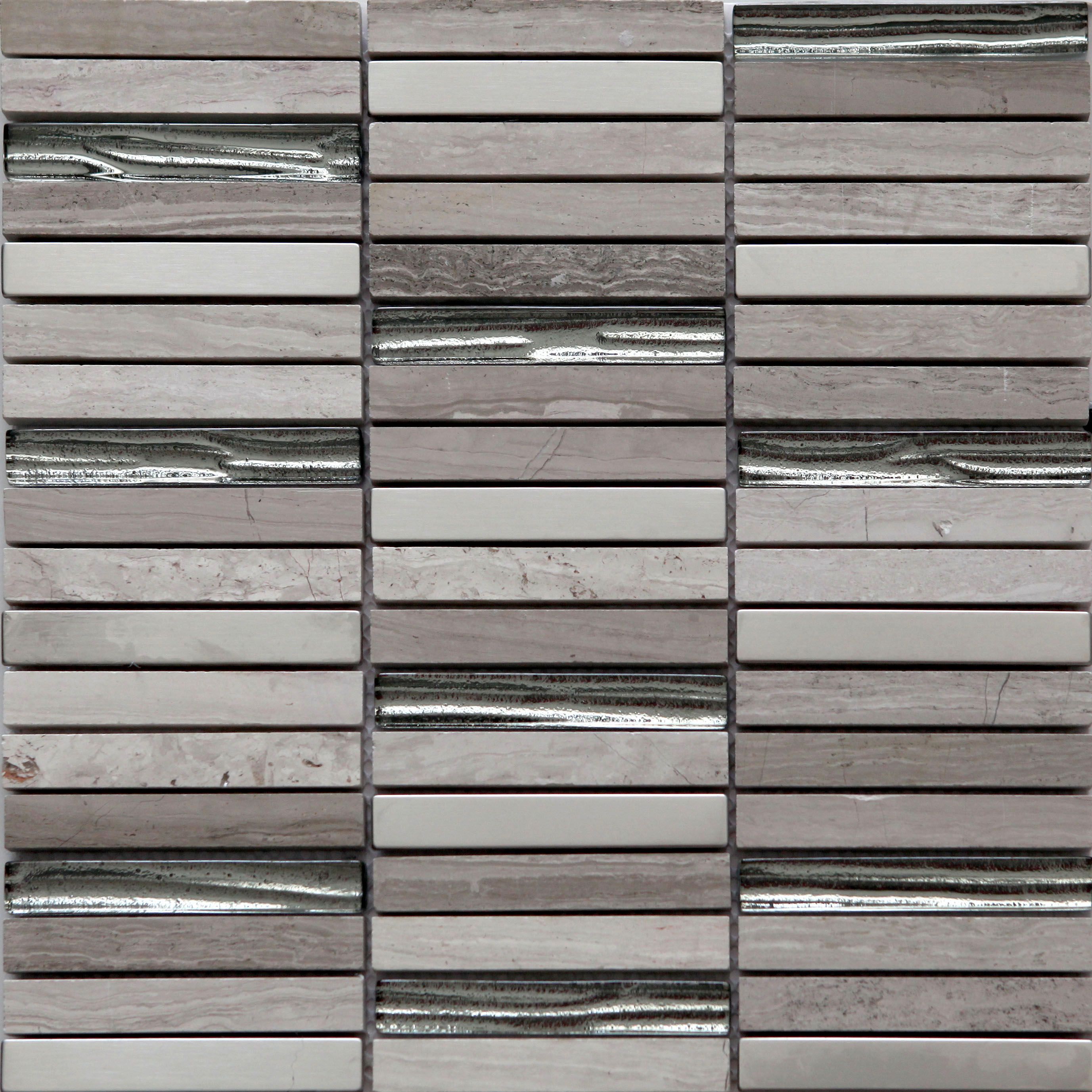 Feuille de mosaïque Longart verre, marbre & inox mix beige/argenté finition brillant 30x30cm