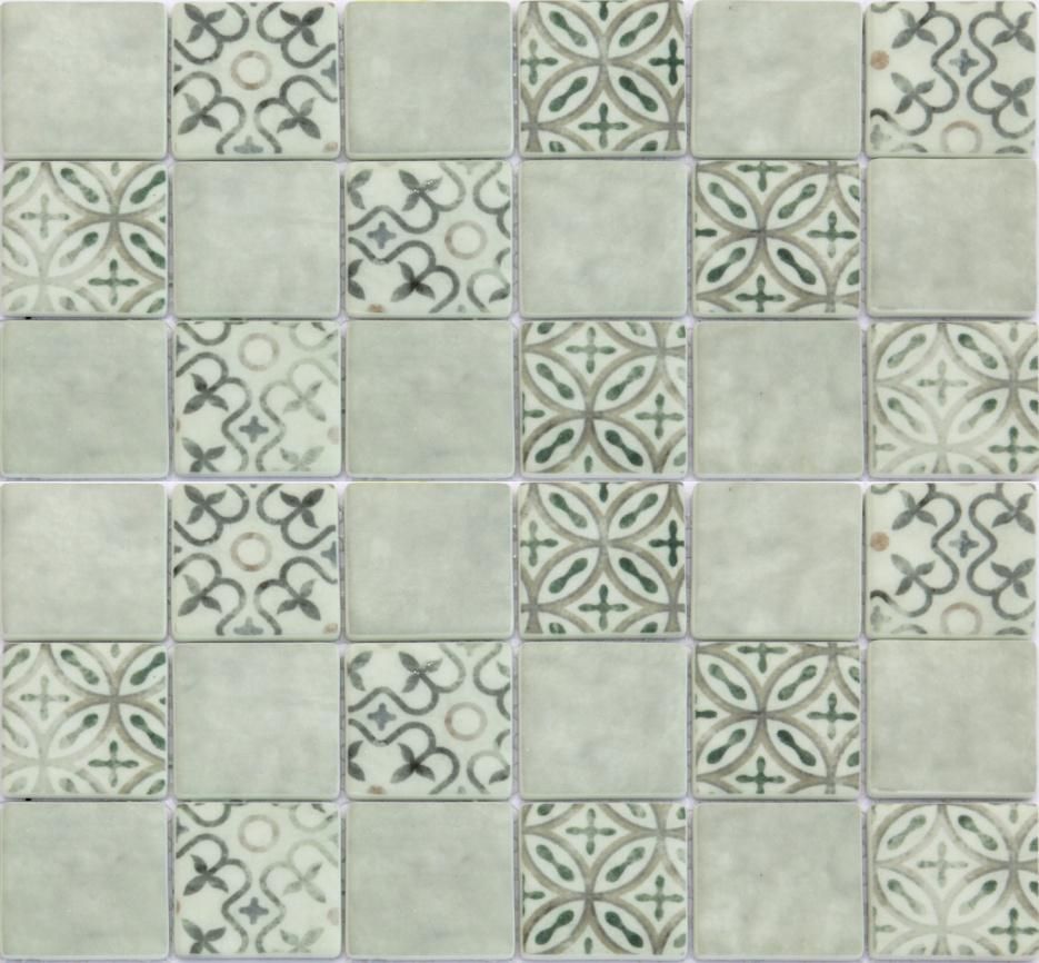 Feuille de mosaïque Longart verre mix gris-beige/motifs anciens 30x30cm