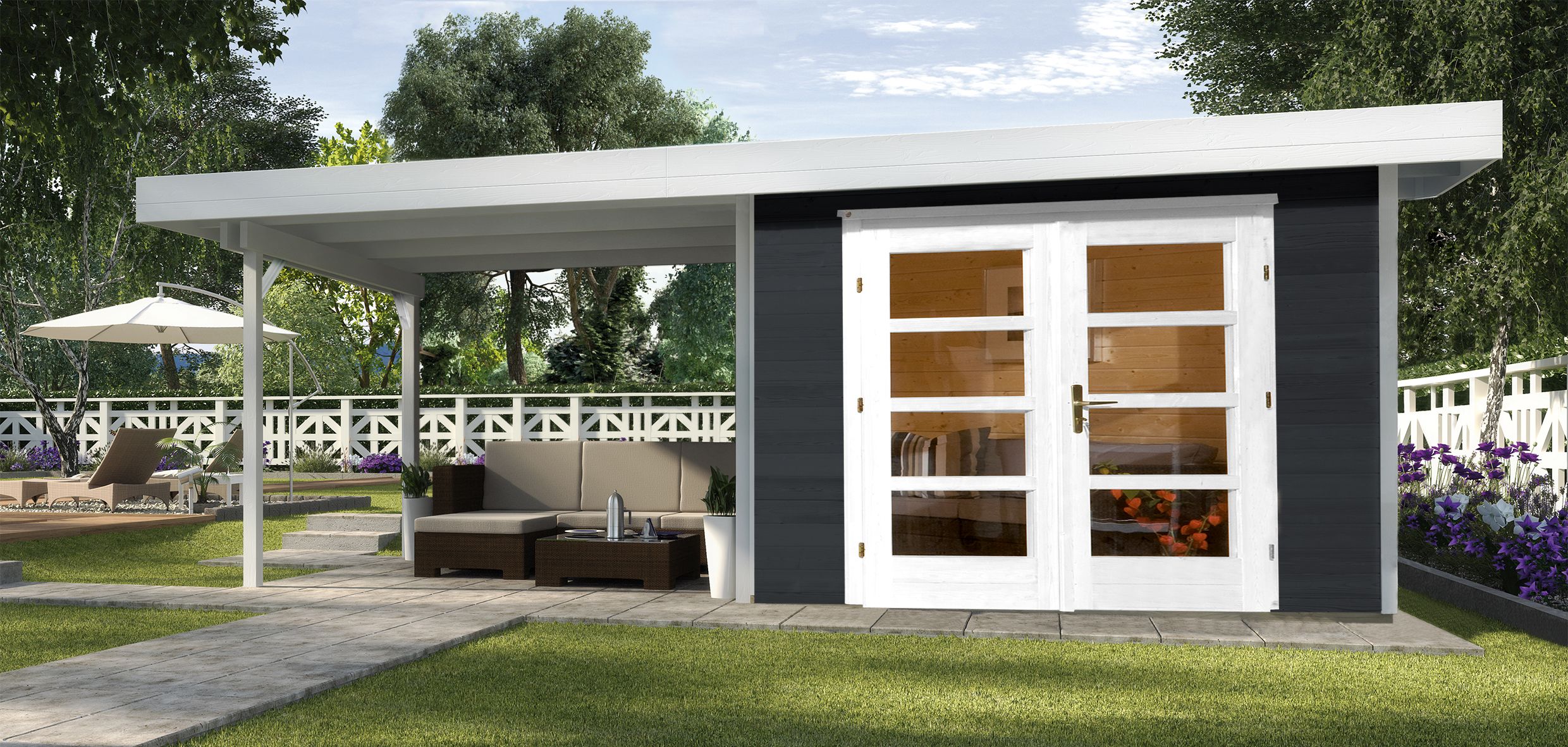 Weka tuinhuis met overkapping 126 Type B GR2 antraciet 300x645cm