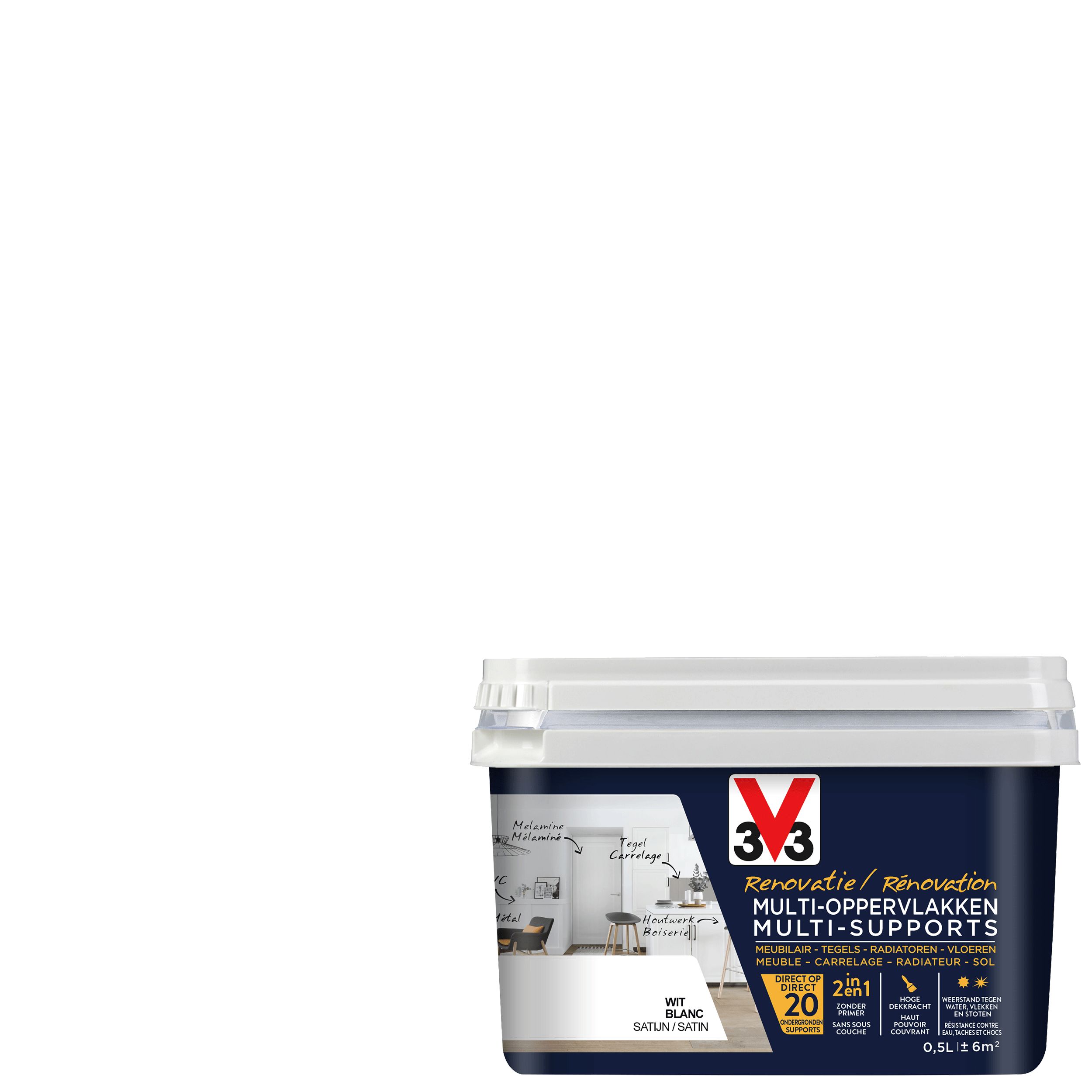Peinture V33 Rénovation Multi-supports blanc satiné 500ml