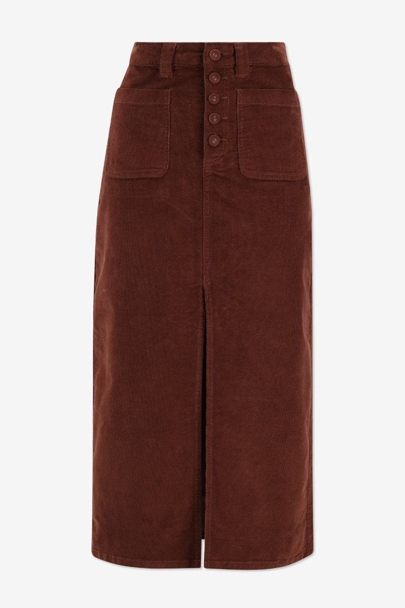 Jupe midi en velours côtelé marron foncé - Taille 36 -