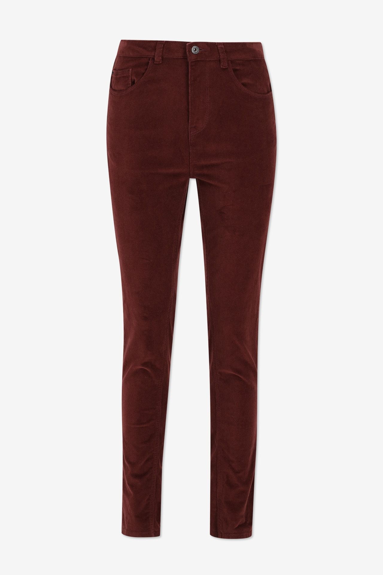 Donkerbruine skinny corduroy broek - Maat 36 -