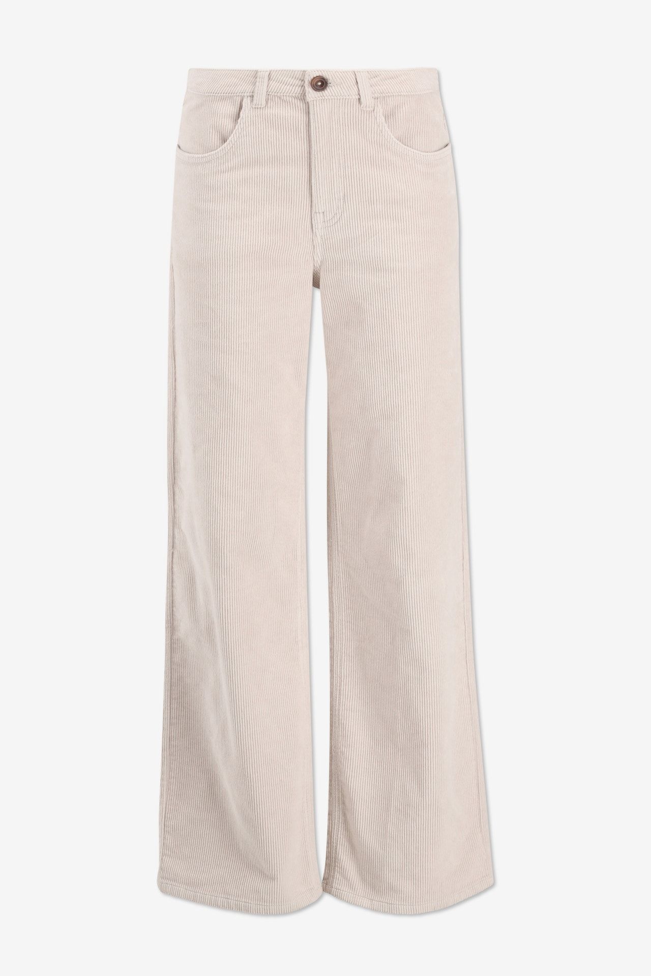 Ecru wijde corduroy broek met hoge taille - Maat 36 -