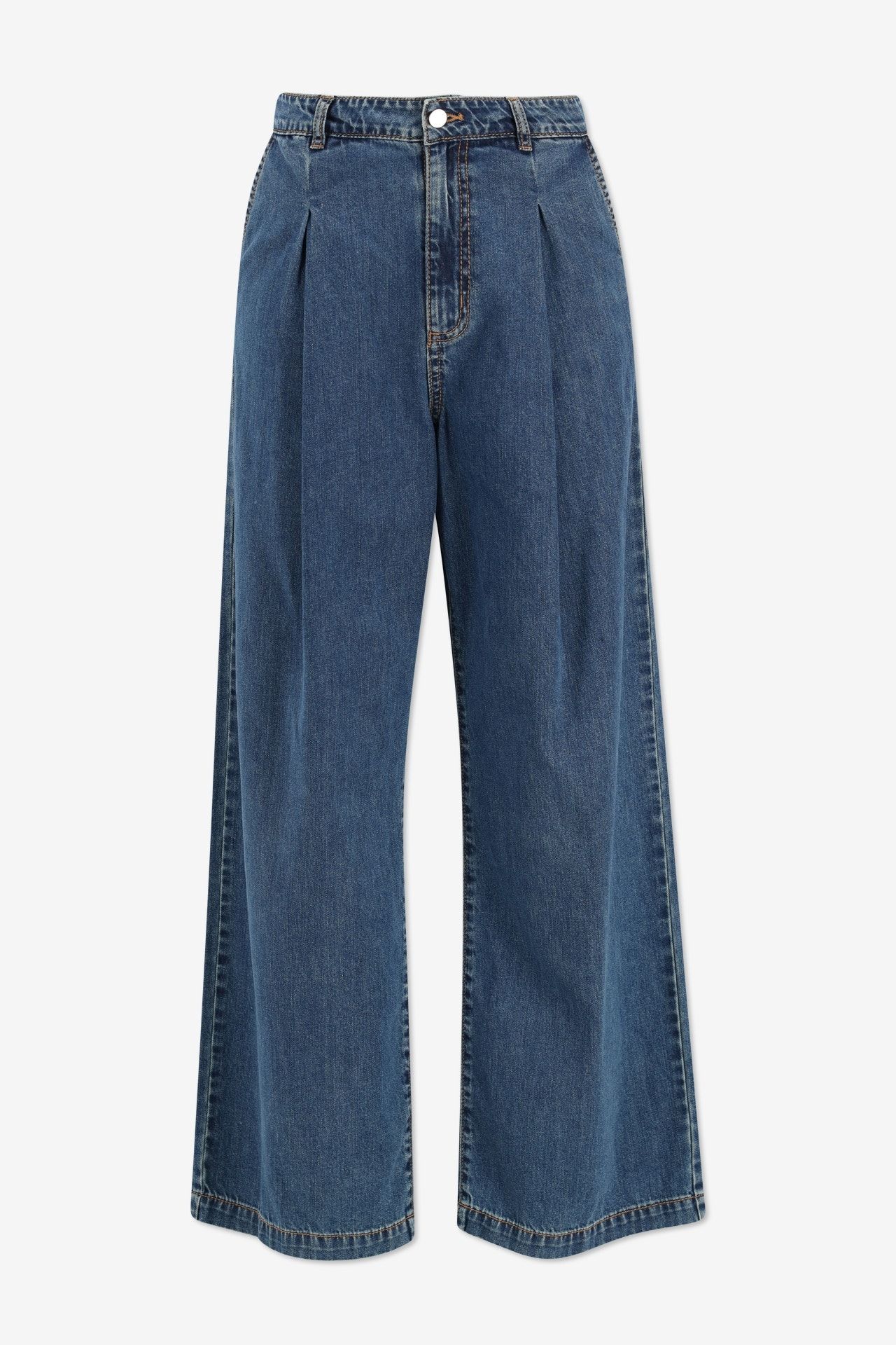 Jeans large bleu moyen avec 2 petits plis - Taille 36 -
