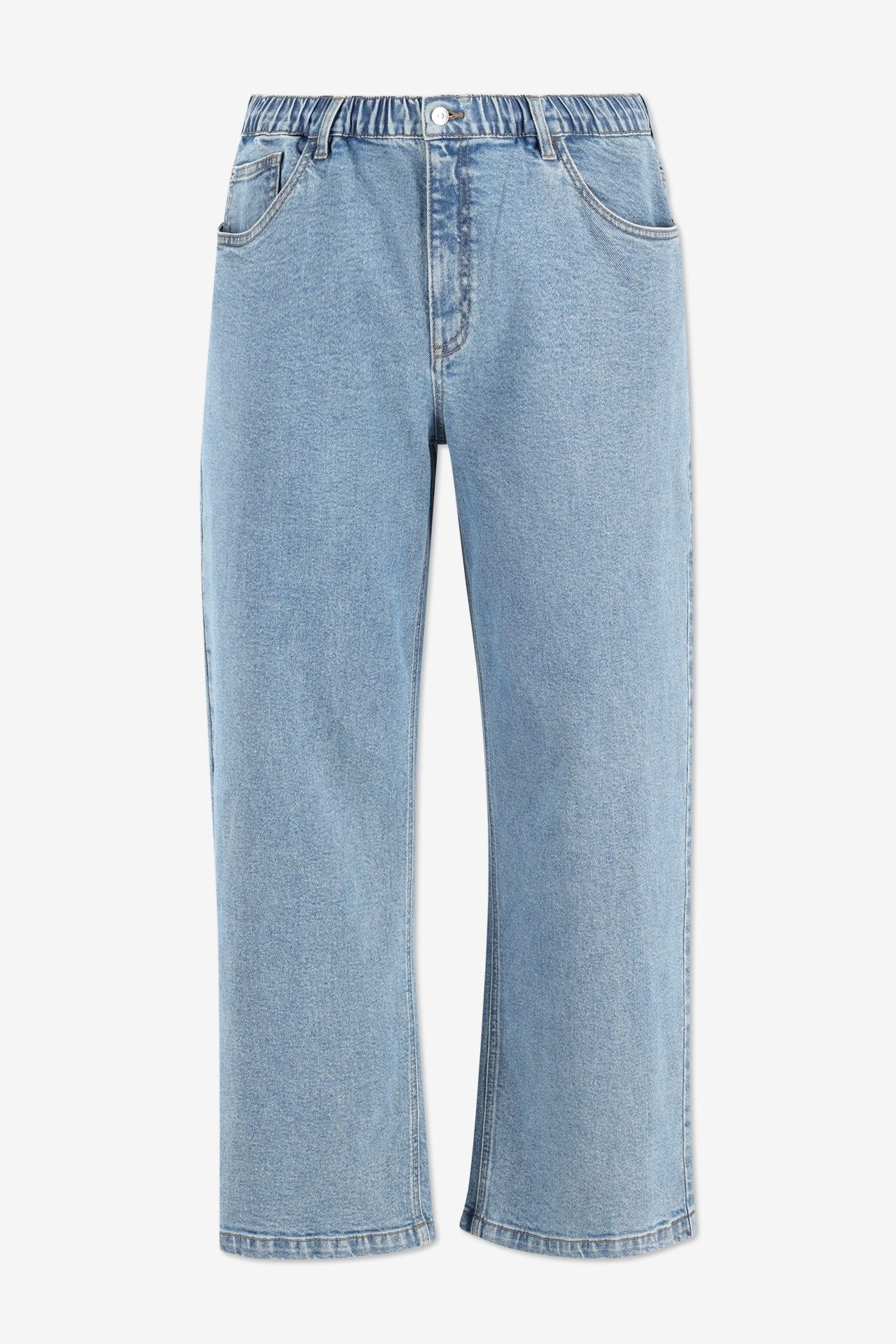 Lichtblauw wide leg jeans met elastische taille - Maat 44 -