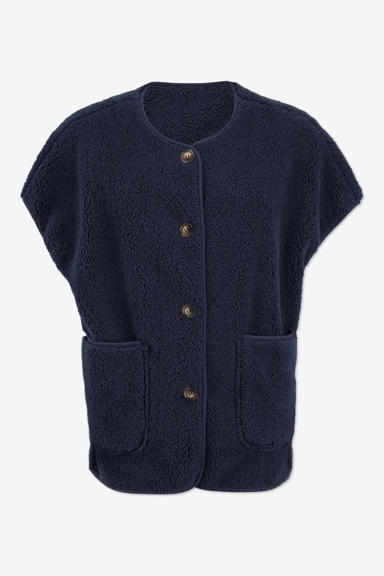 Donkerblauw mouwloze teddy vest - Maat 34 -