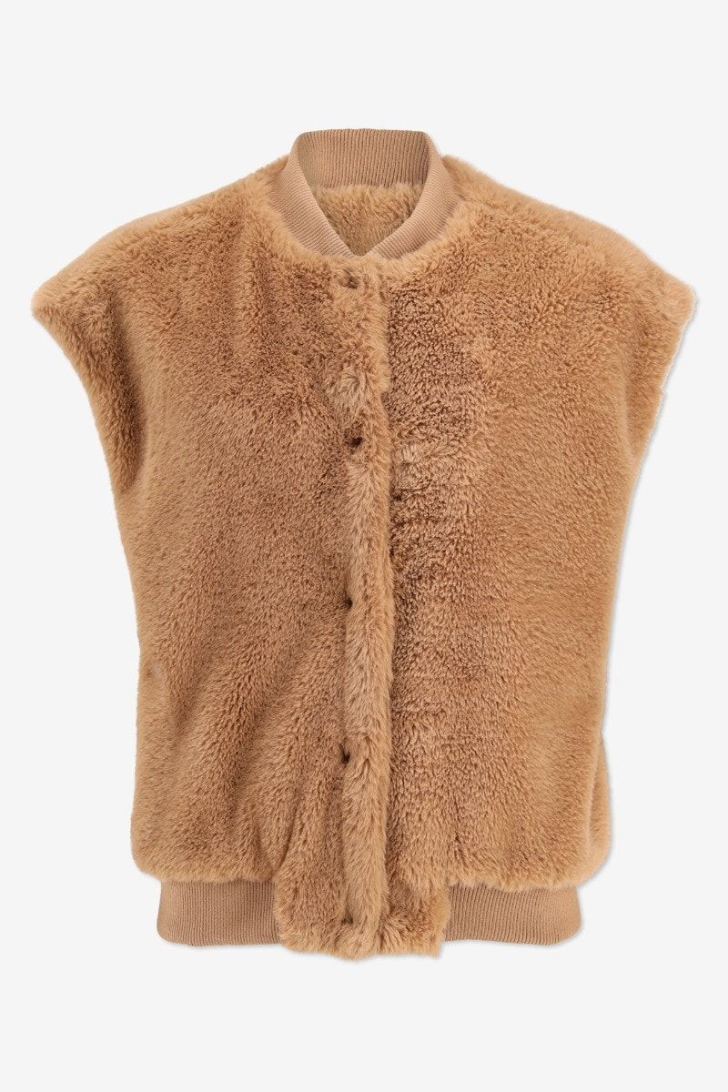 Veste sans manches en teddy doux brun - Taille 34 -