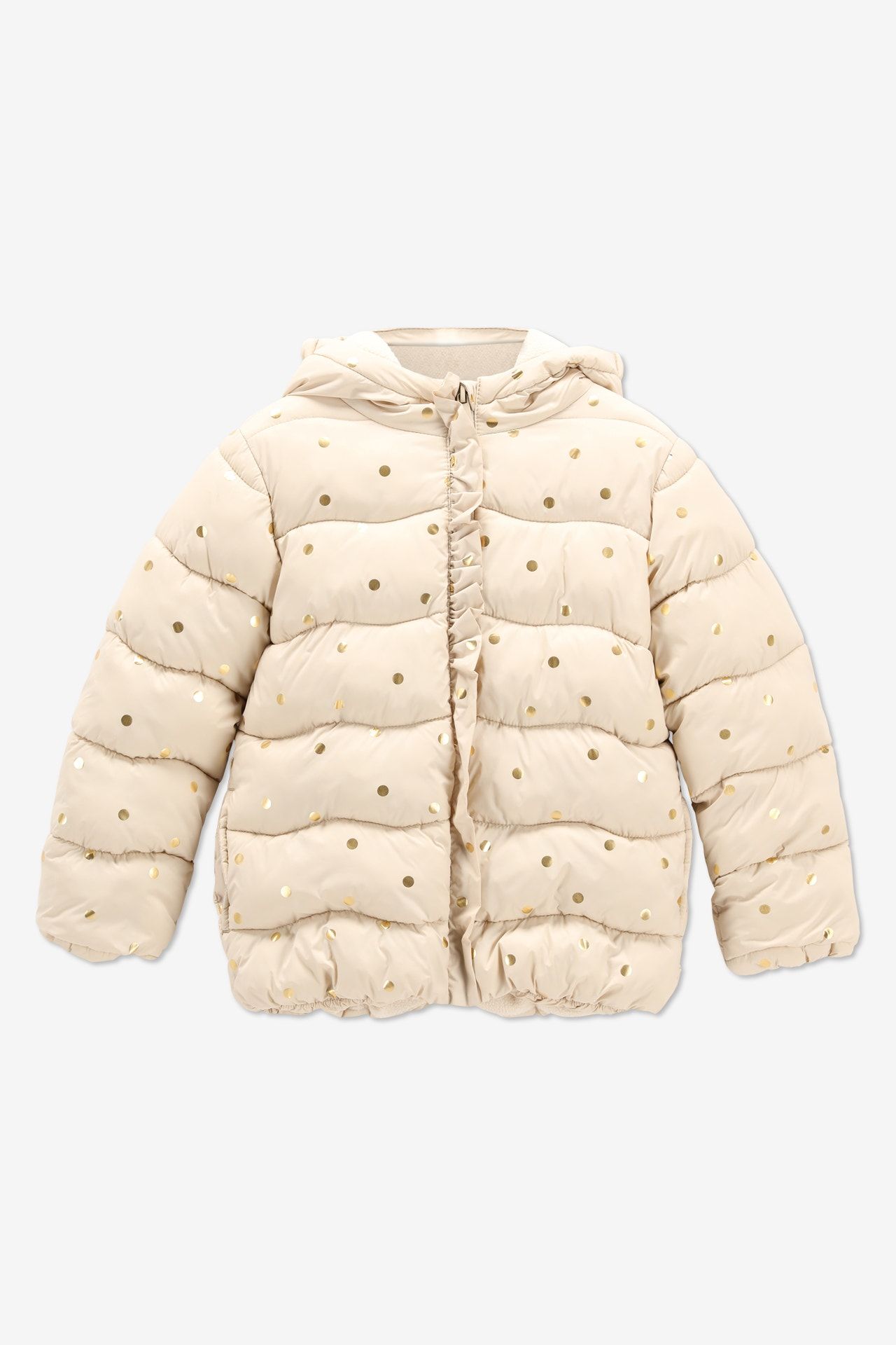 Beige jas met gouden stippen - Maat 92 -