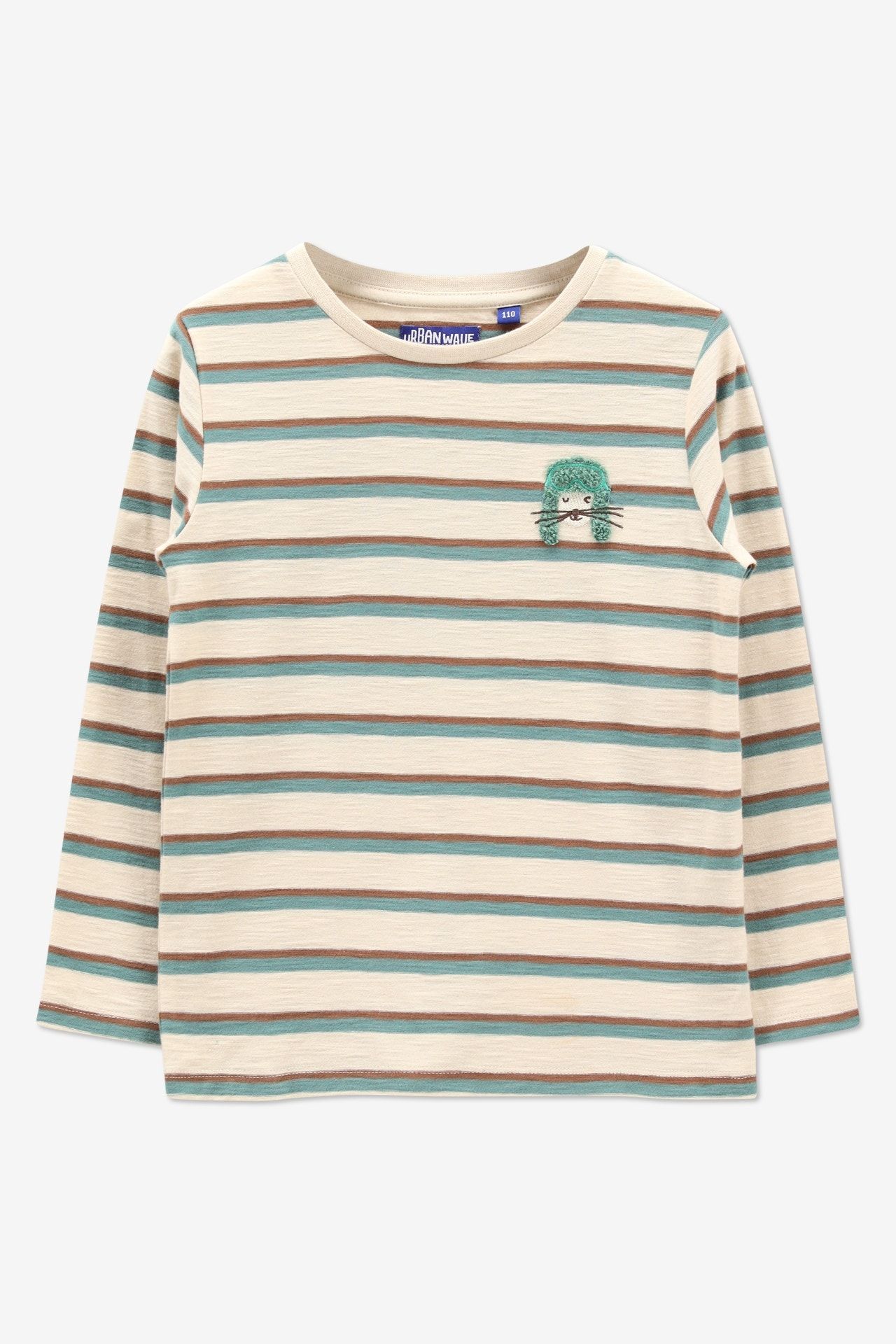 Beige/groen/bruin gestreept T-shirt - Maat 92 -