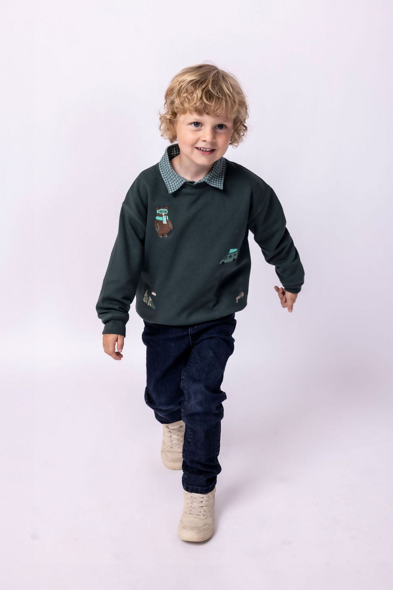 Sweat vert foncé avec petites broderies - Taille 92 -