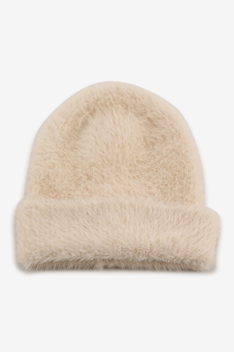 Beige fluffy muts - Maat TU -