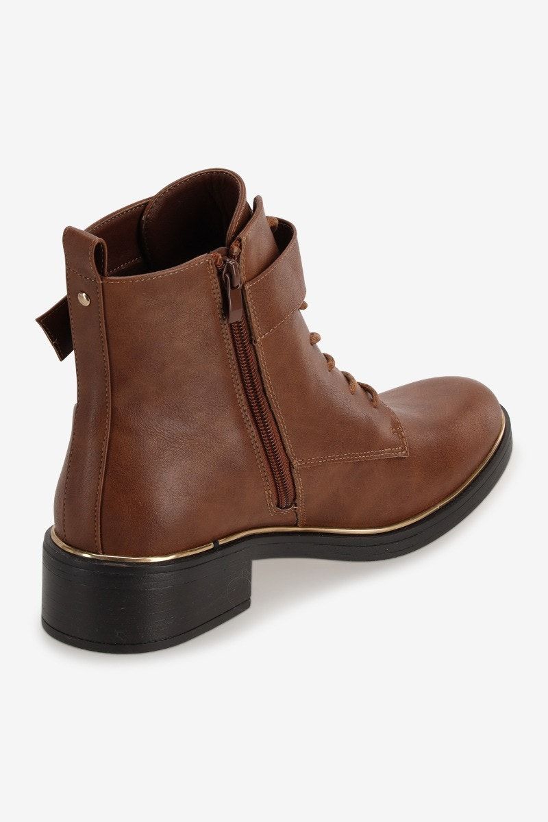 Bottines cognac avec boucle dorée - Taille 36 -